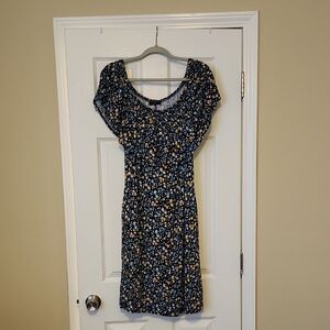 Lane Bryant Navy Floral Midi Dress with Scoop Neck
